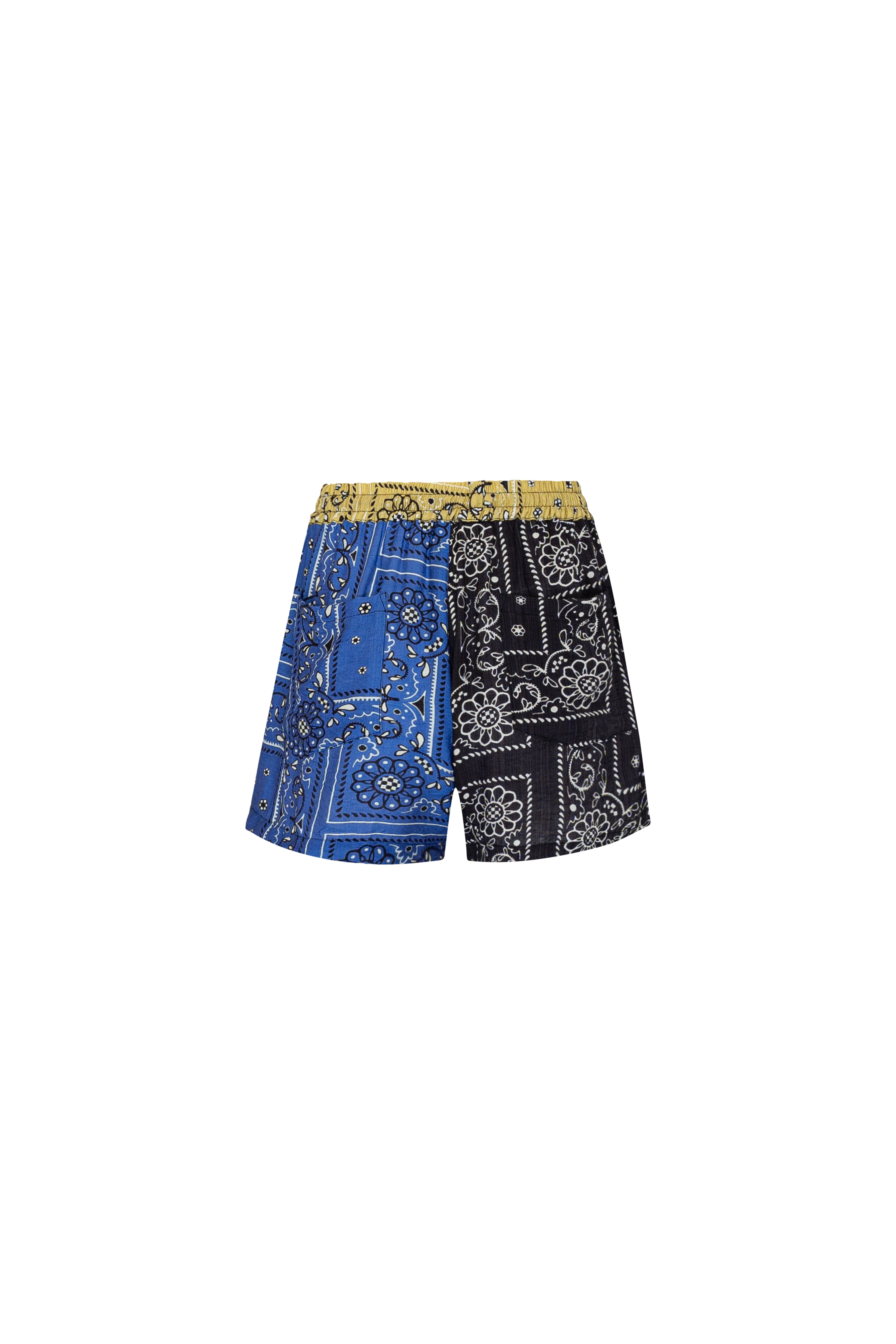 PATCHWORK SALLY DRAWSTRING SHORT - PATCHWORK BANDANA STATE PRINT BLUE/BLACK/LIME