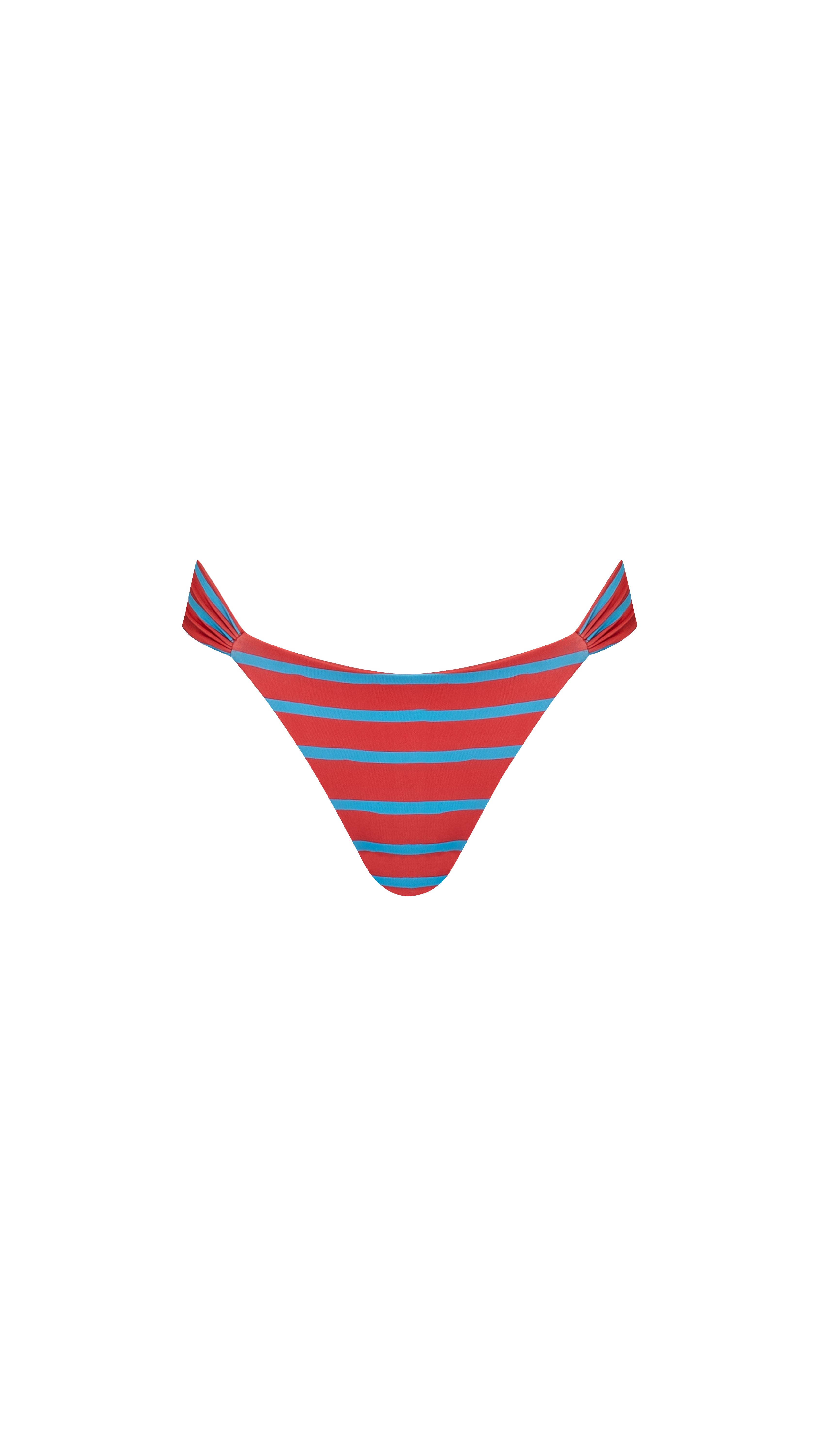 THE RESORT RUCHED ECO BIKINI BOTTOMS - AQUA/RED STRIPE