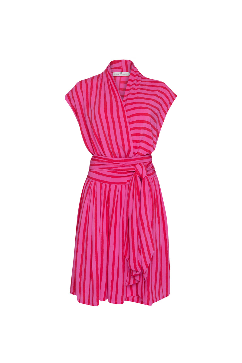 THE POINT DRESS SHORT - PINK/RED FILM STRIPE