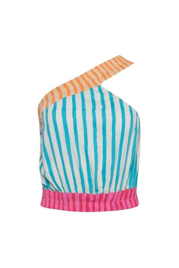 THE SUNNY SIDE UP ELASTIC CROP TOP - MULTI COLOUR STRIPES
