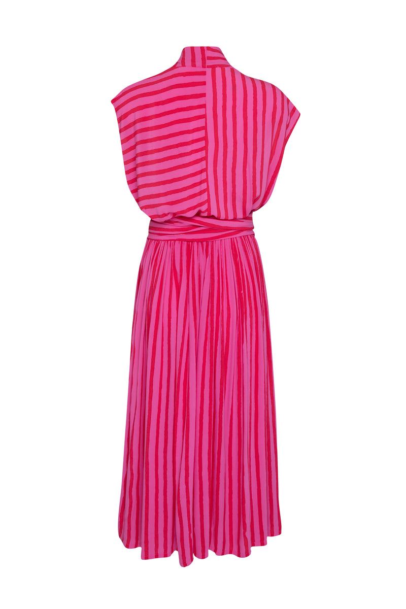 THE POINT DRESS - PINK/RED FILM STRIPE