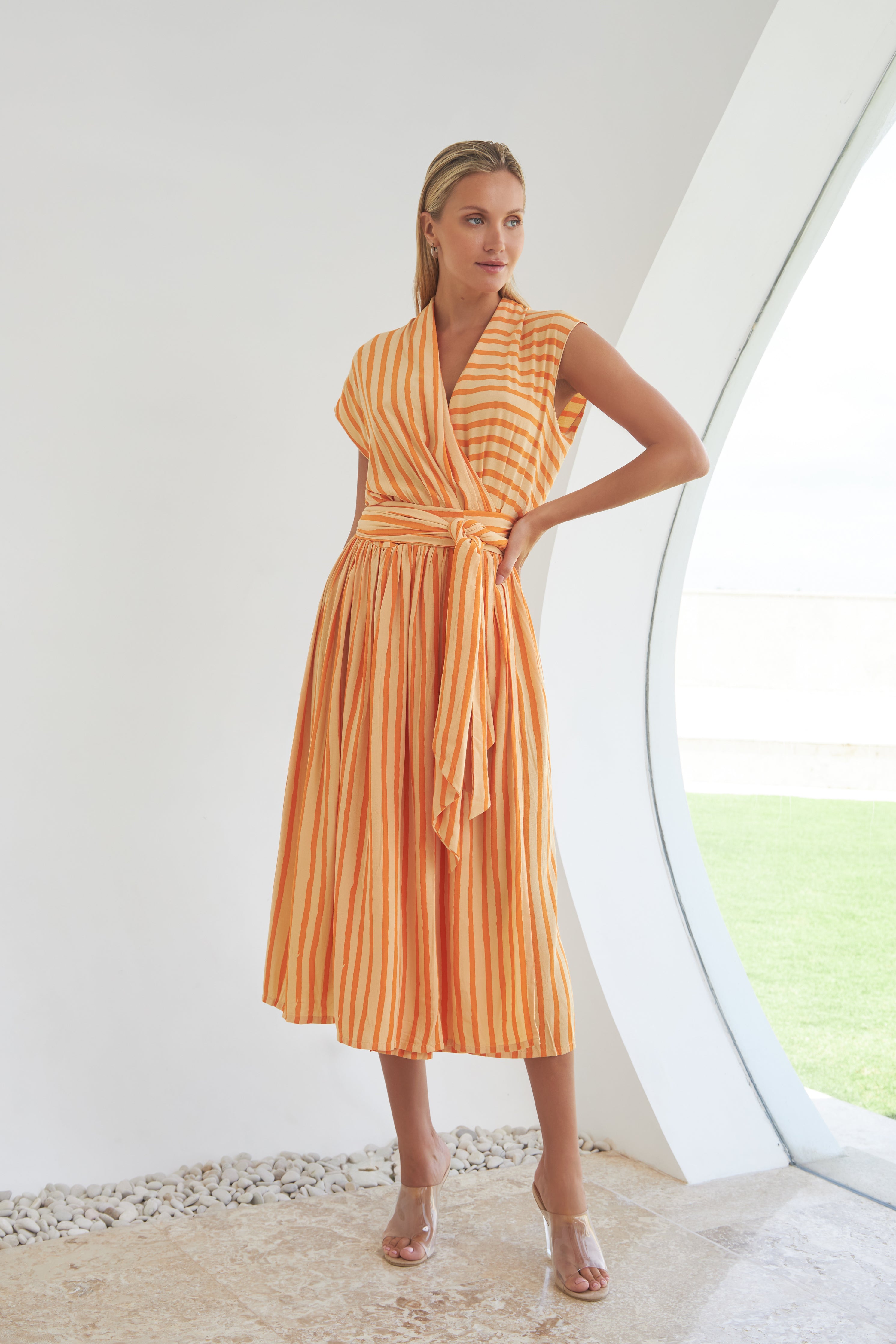 THE POINT DRESS - ORANGE FILM STRIPE