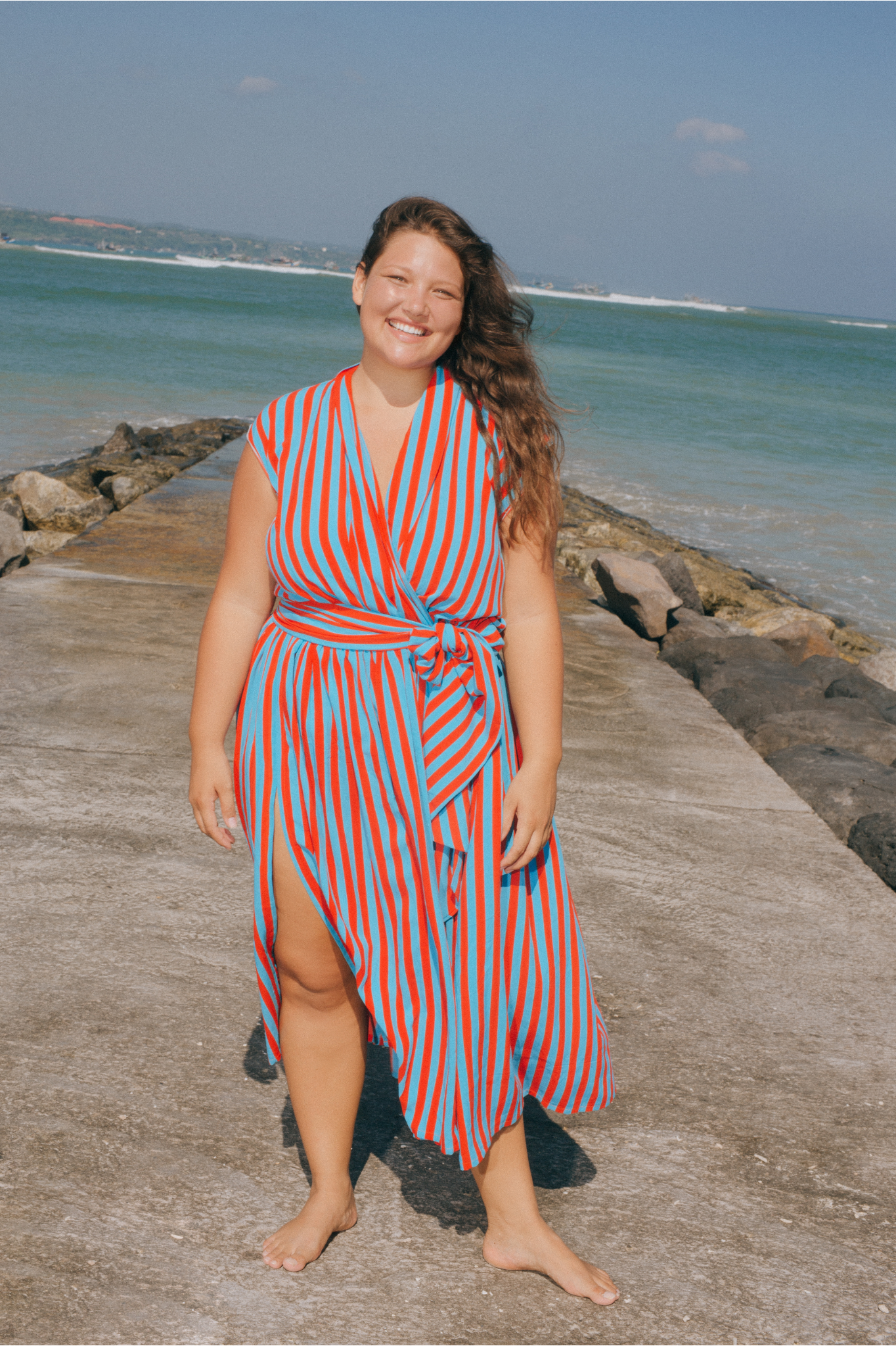 THE POINT DRESS - WHIPPY STRIPE AQUA & RED