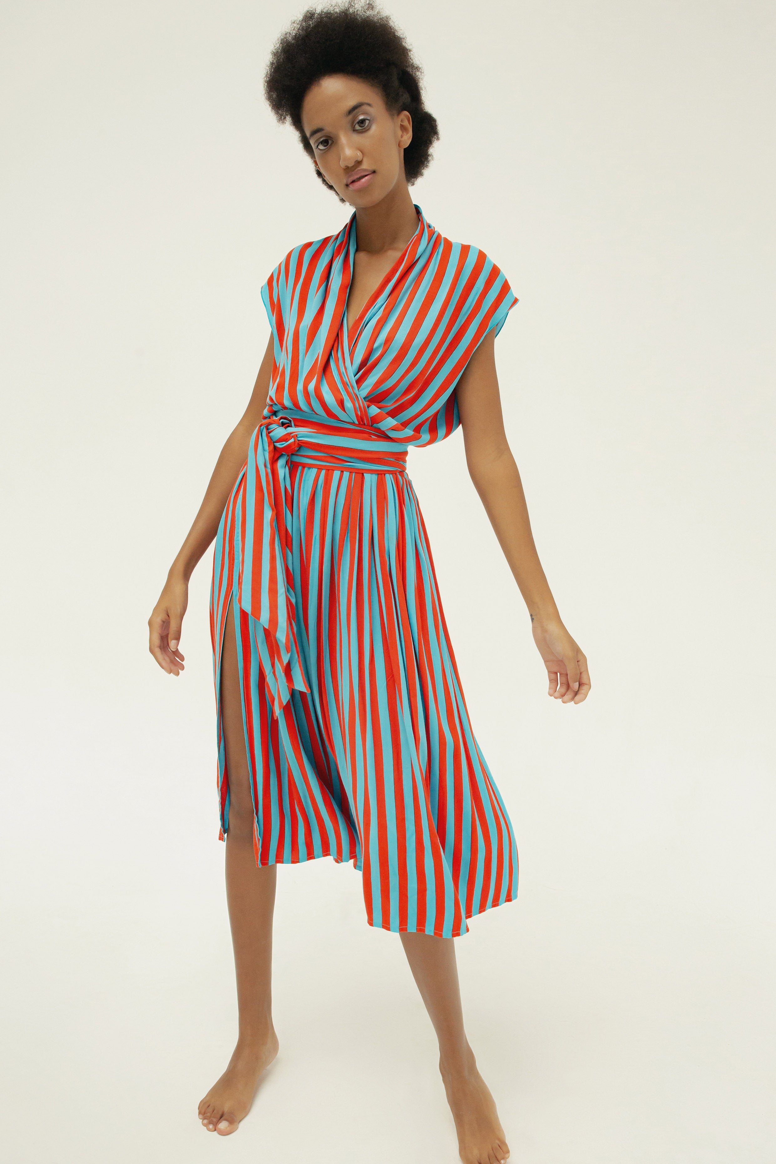 THE POINT DRESS - WHIPPY STRIPE AQUA & RED