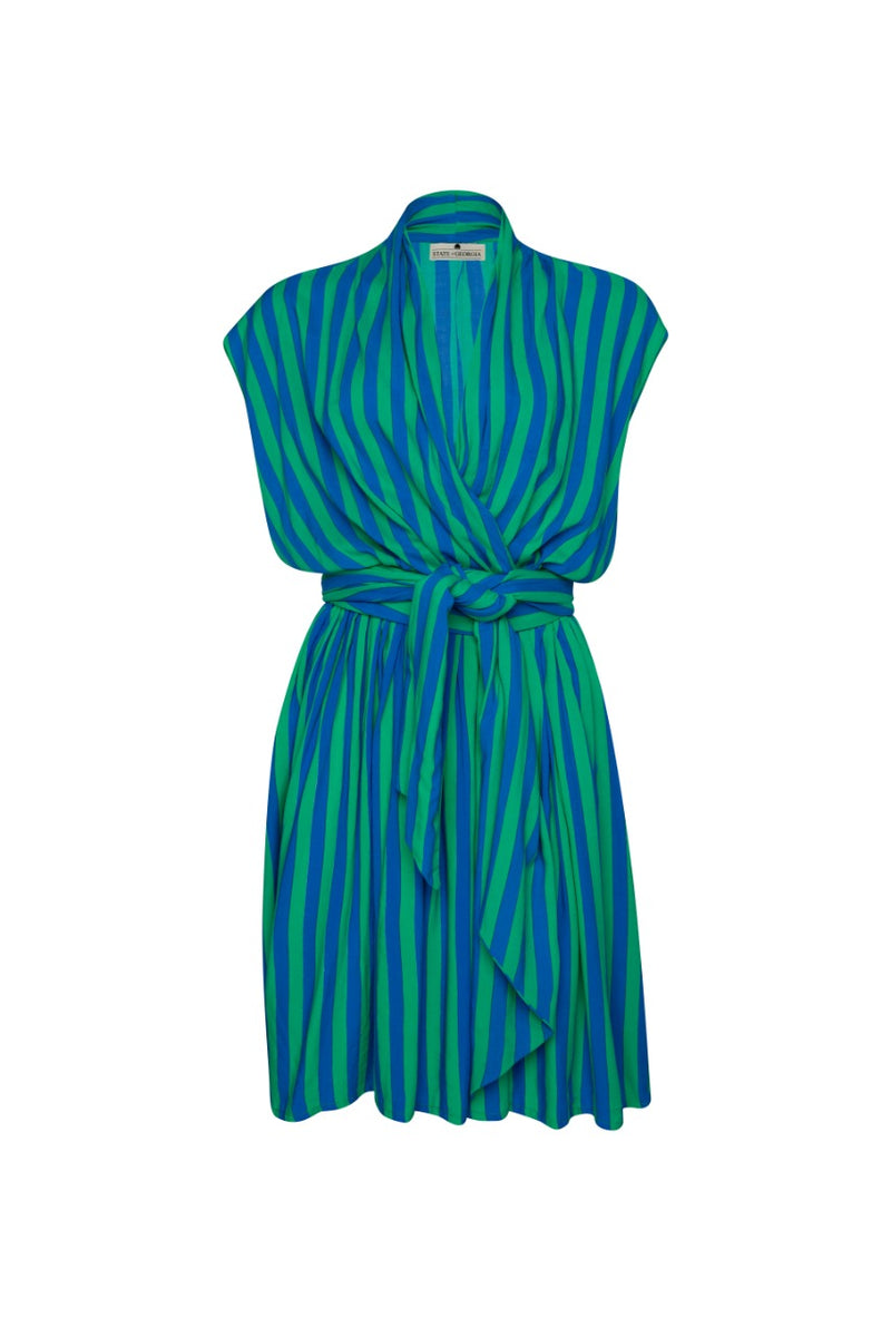 THE POINT DRESS SHORT - WHIPPY STRIPE GREEN & BLUE