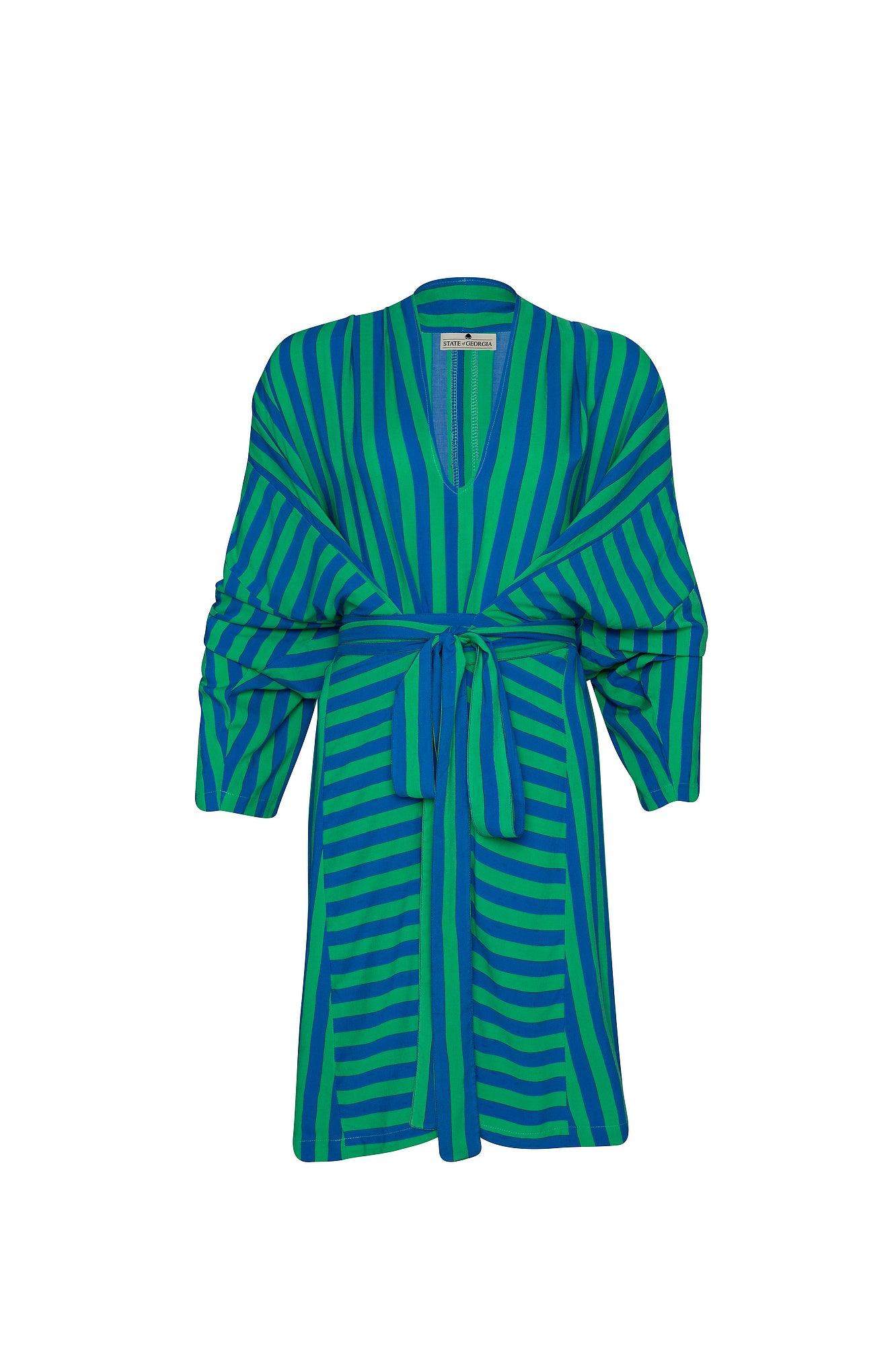 THE RISE AND SHINE  3 TIE KAFTAN DRESS  - WHIPPY STRIPE GREEN/BLUE