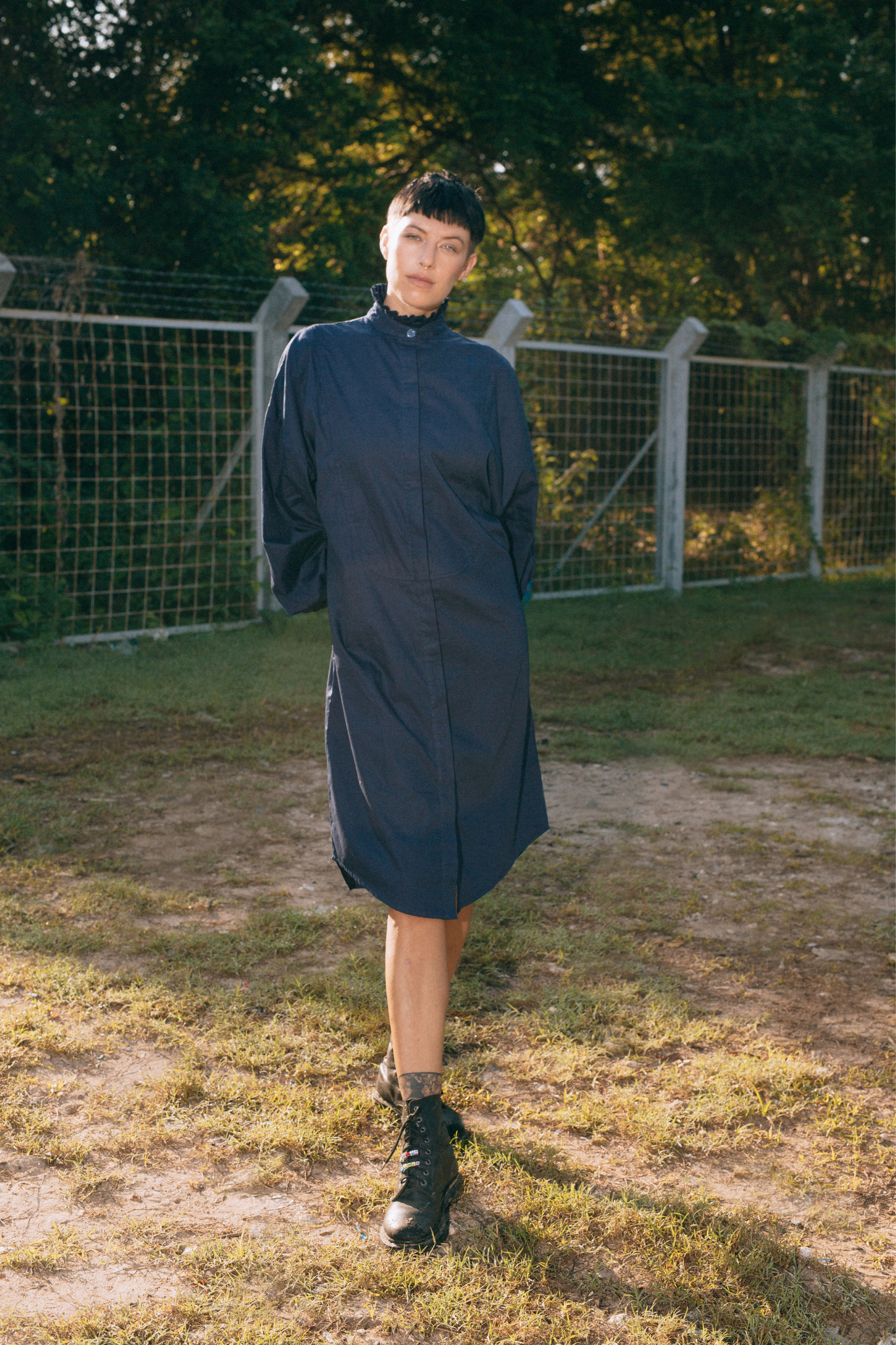 THE TUXEDO LONG SHIRT/DRESS - NAVY BLUE