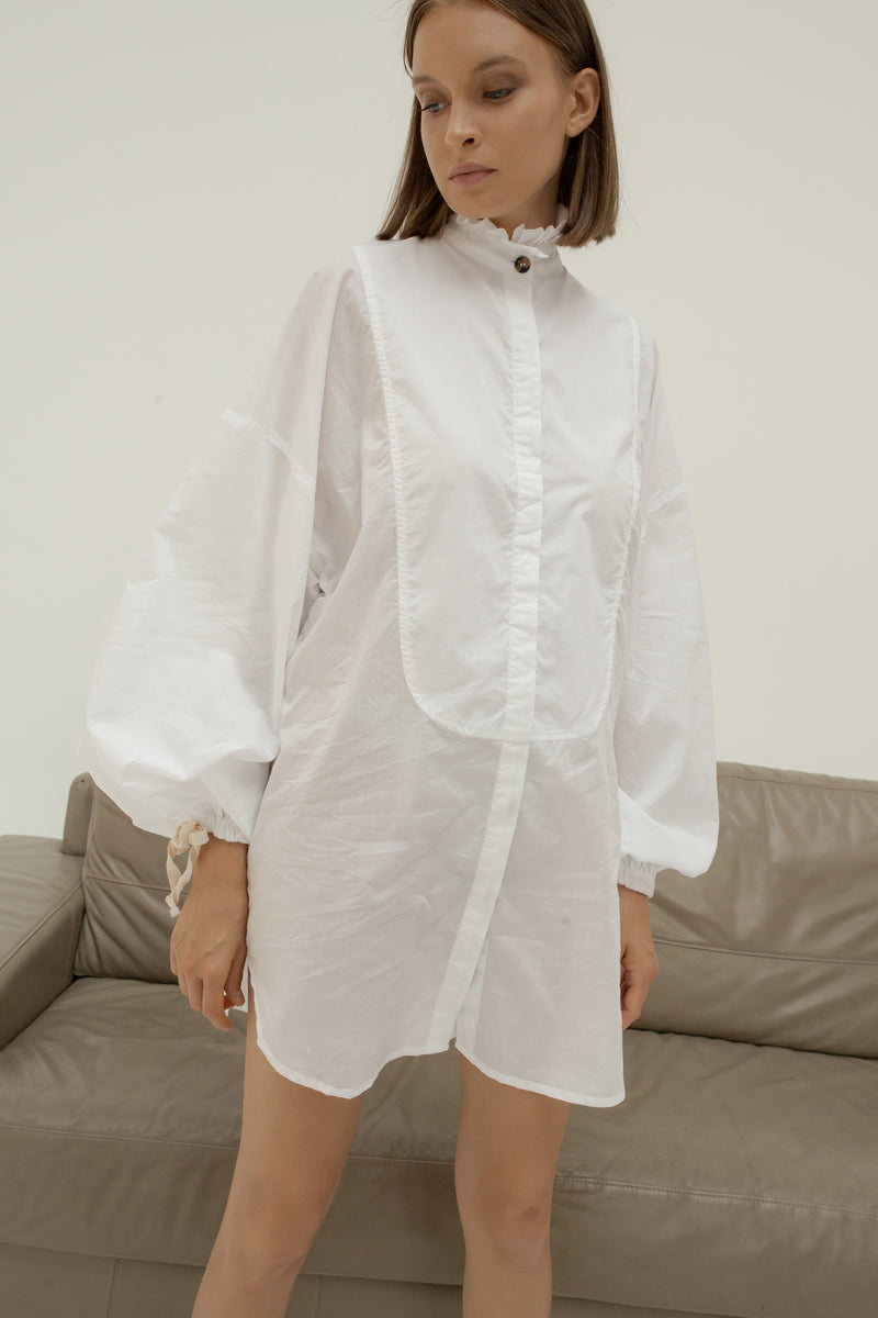 THE TUXEDO SHIRT/DRESS  - GHOST WHITE