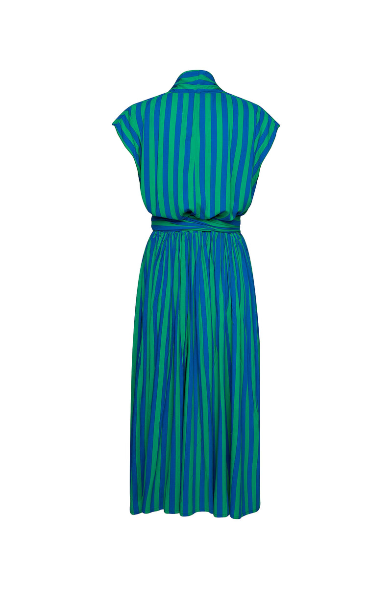 THE POINT DRESS - WHIPPY STRIPE GREEN & BLUE