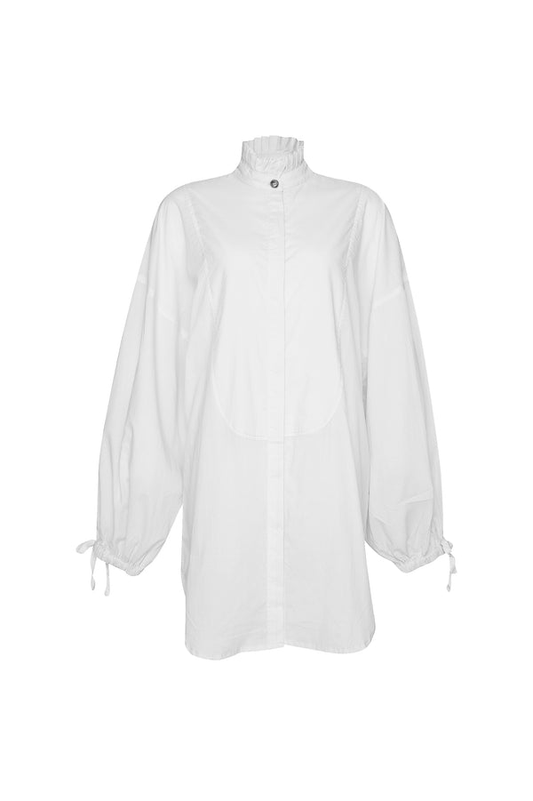 THE TUXEDO SHIRT/DRESS  - GHOST WHITE