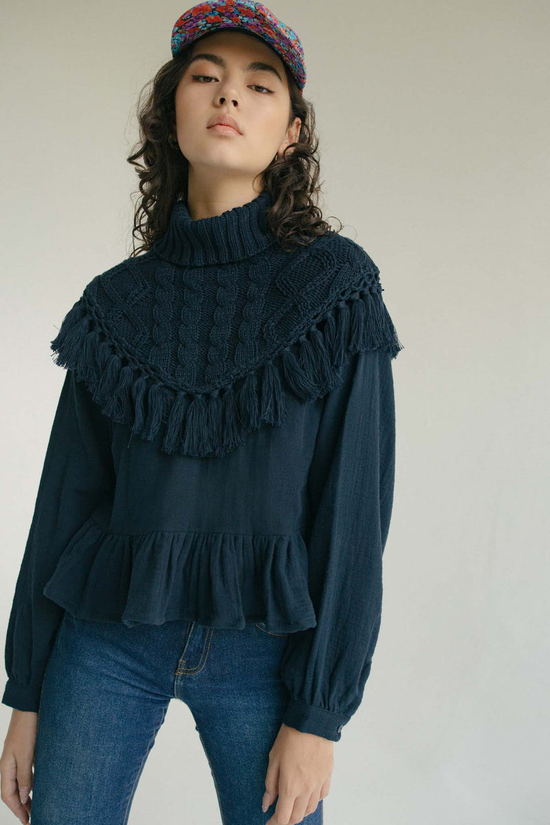 THE DYLAN COTTON TOP WITH KNITTED WARMER - INK BLUE