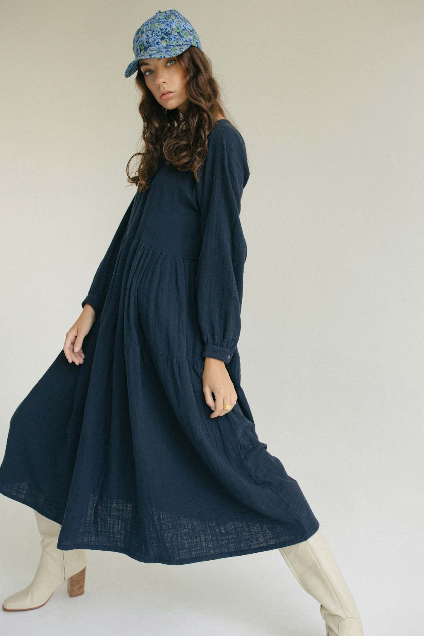 THE DYLAN COTTON MAXI DRESS - INK BLUE