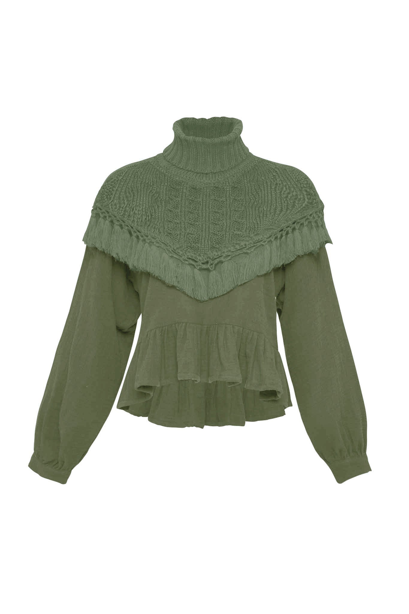 THE DYLAN COTTON TOP WITH KNITTED WARMER - SAGE GREEN