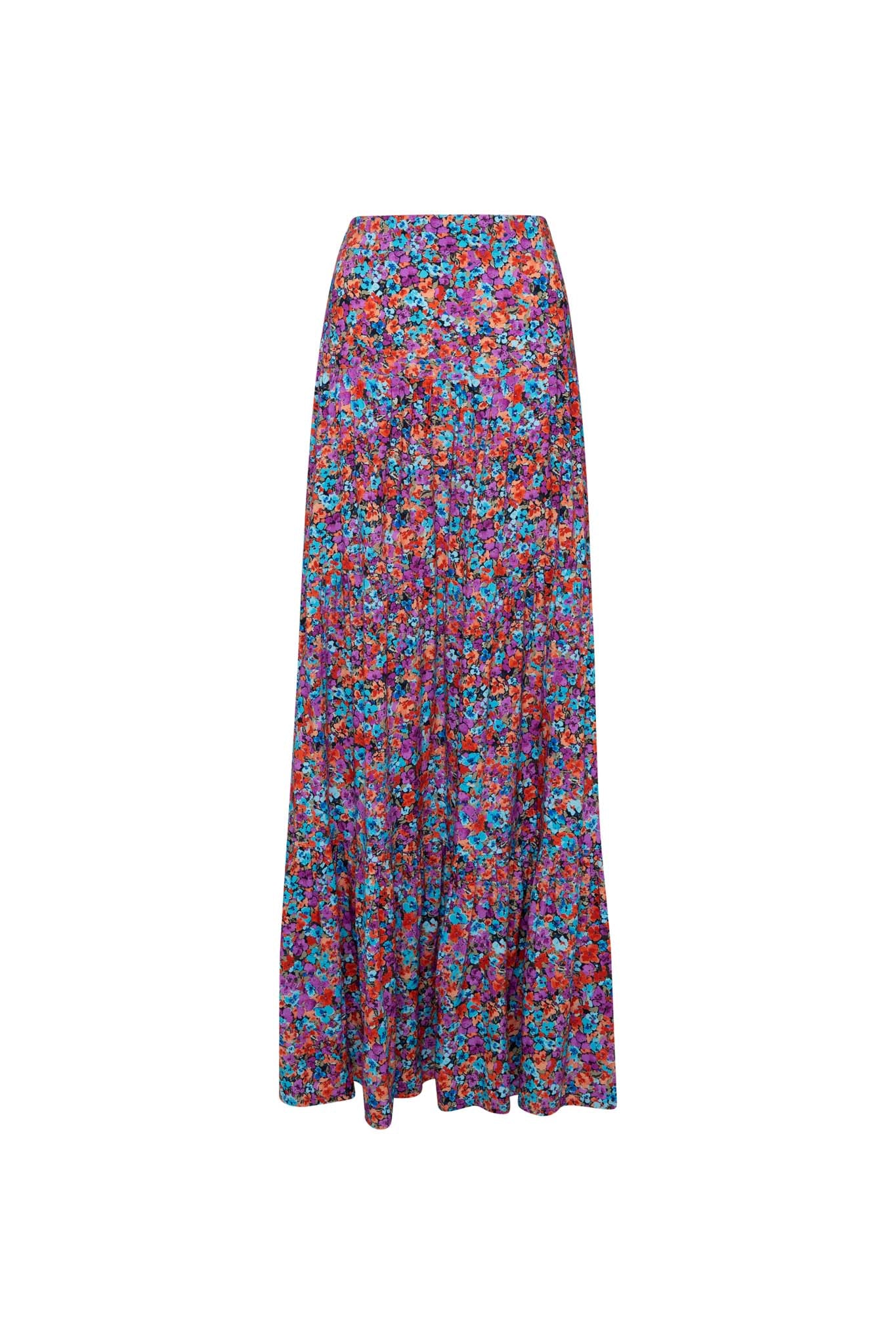 THE SKY HIGH WAISTED MAXI SKIRT - FLORAL EXPLOSION RASPBERRY